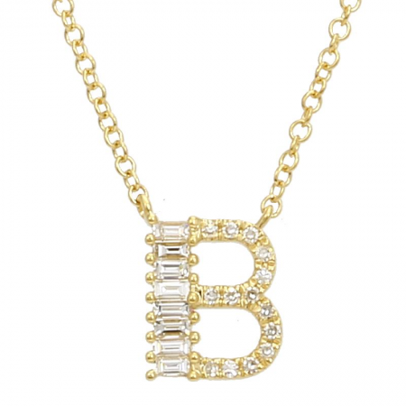 Diamond Baguette Initial Necklace