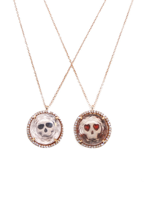 Diamond & Gold Skull w/ Crystal Dome Necklaces