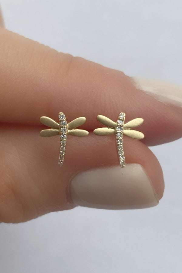 Gold Diamond Dragonfly Earrings