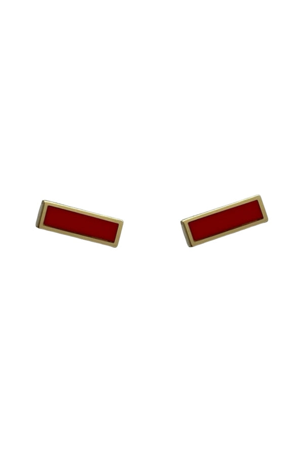 Gold Red Coral Bar Earring
