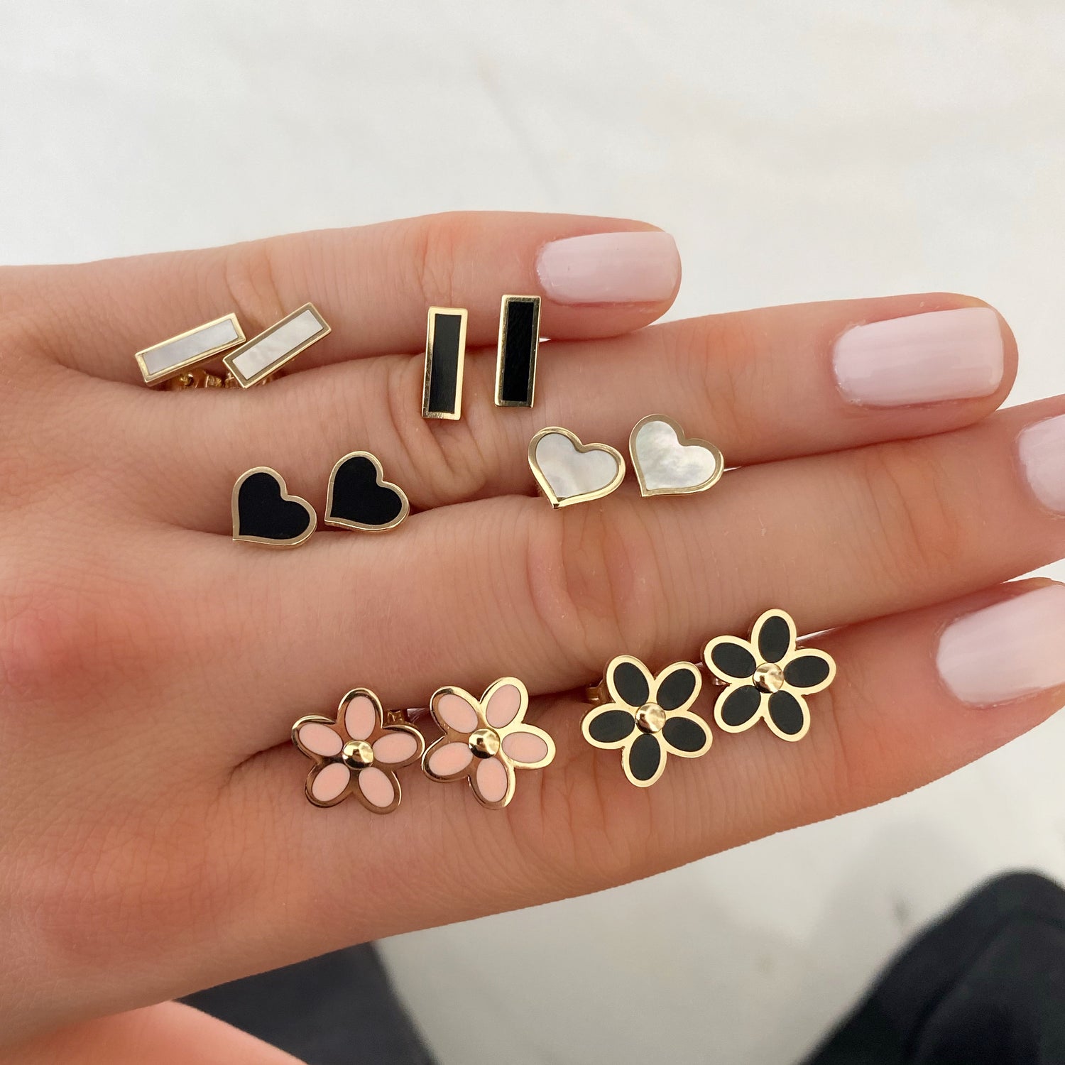 Gold Pink Agate Flower Earring