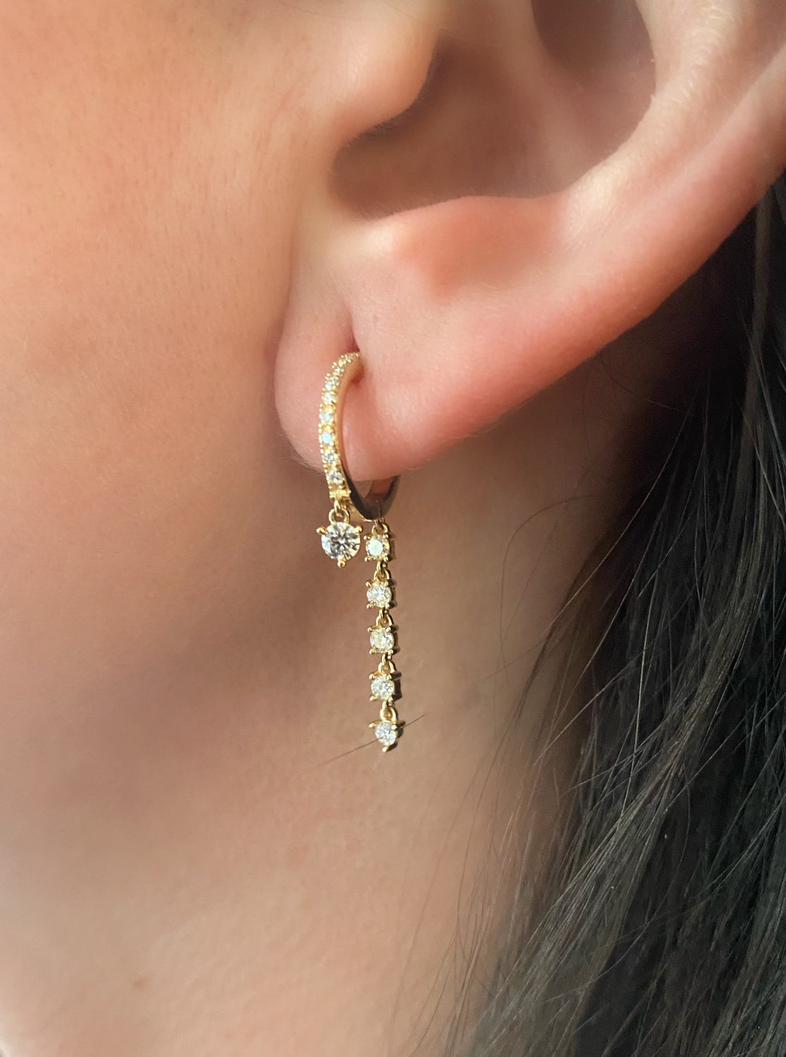 Gold Double Diamond Bezel Huggie Earring