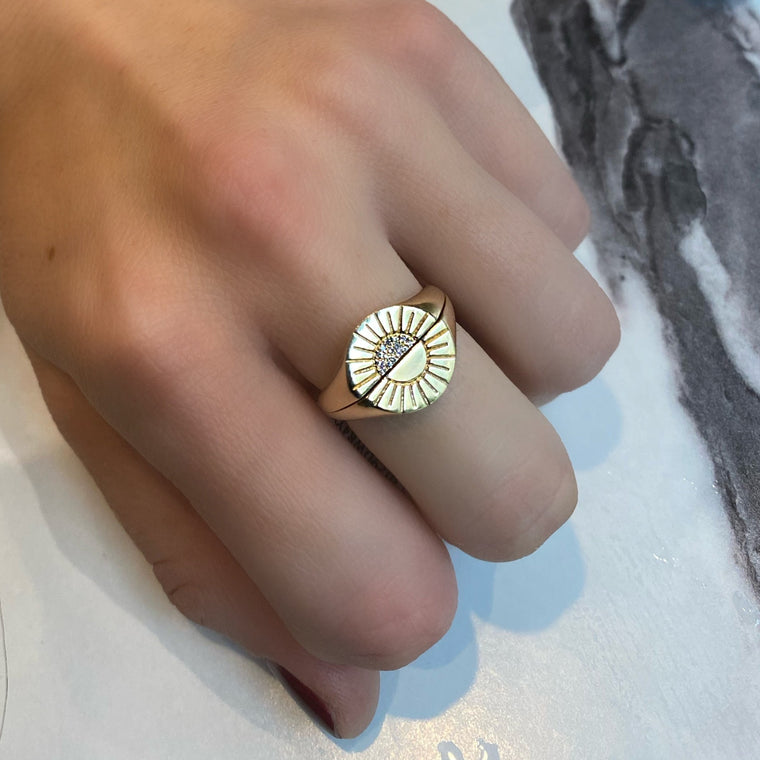Gold Diamond Sunburst Double Ring Set