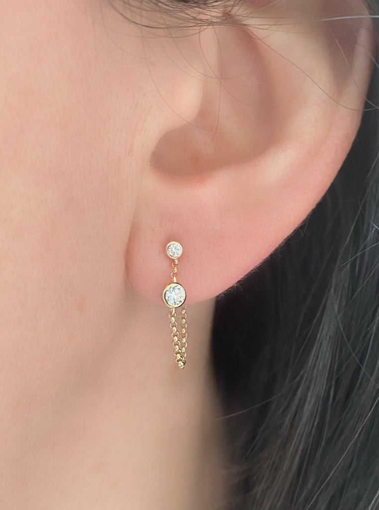 Gold Double Diamond Bezel Chain Earring