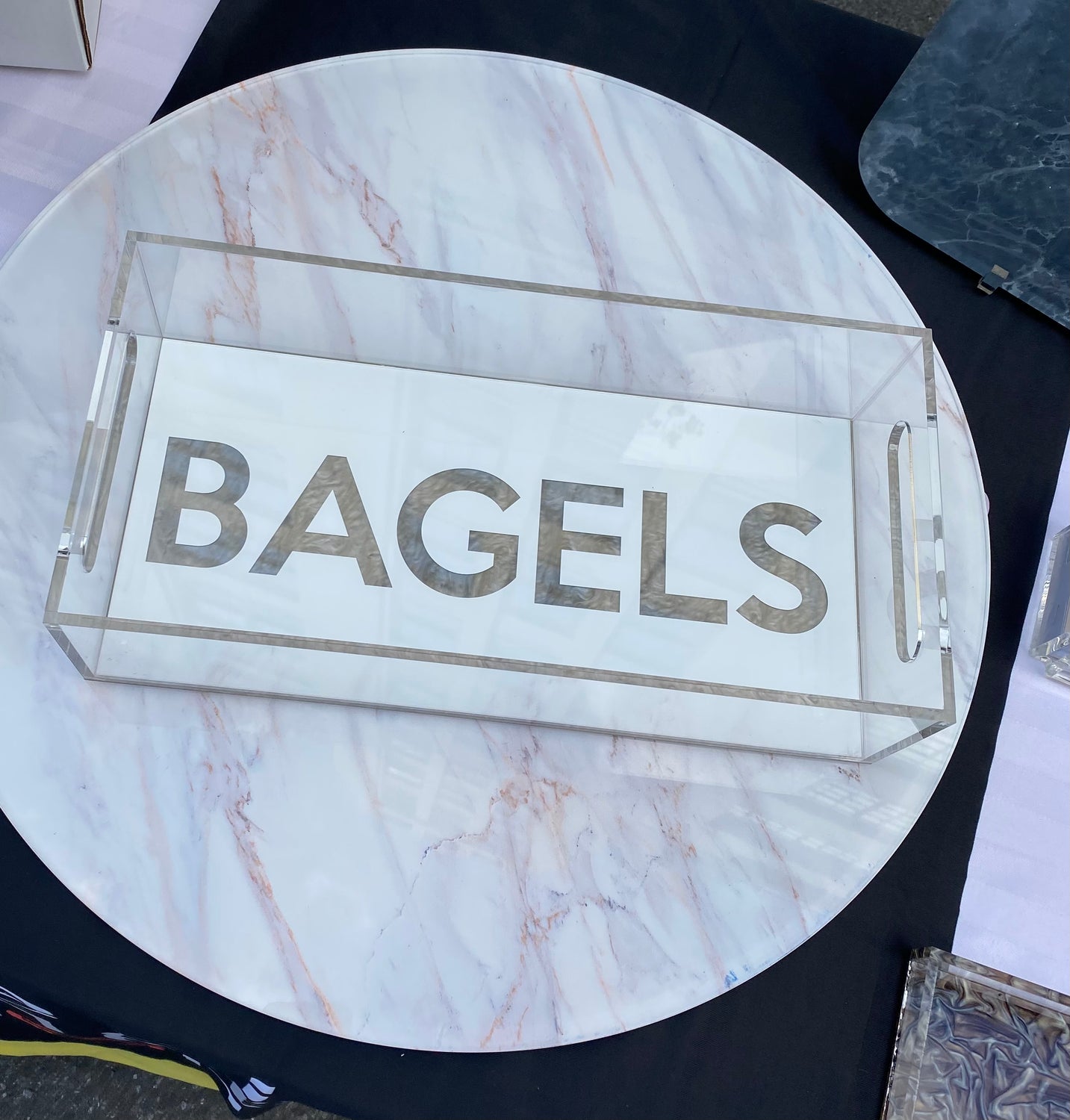 Bagels  & Smores Acrylic Trays with Slotted Handles