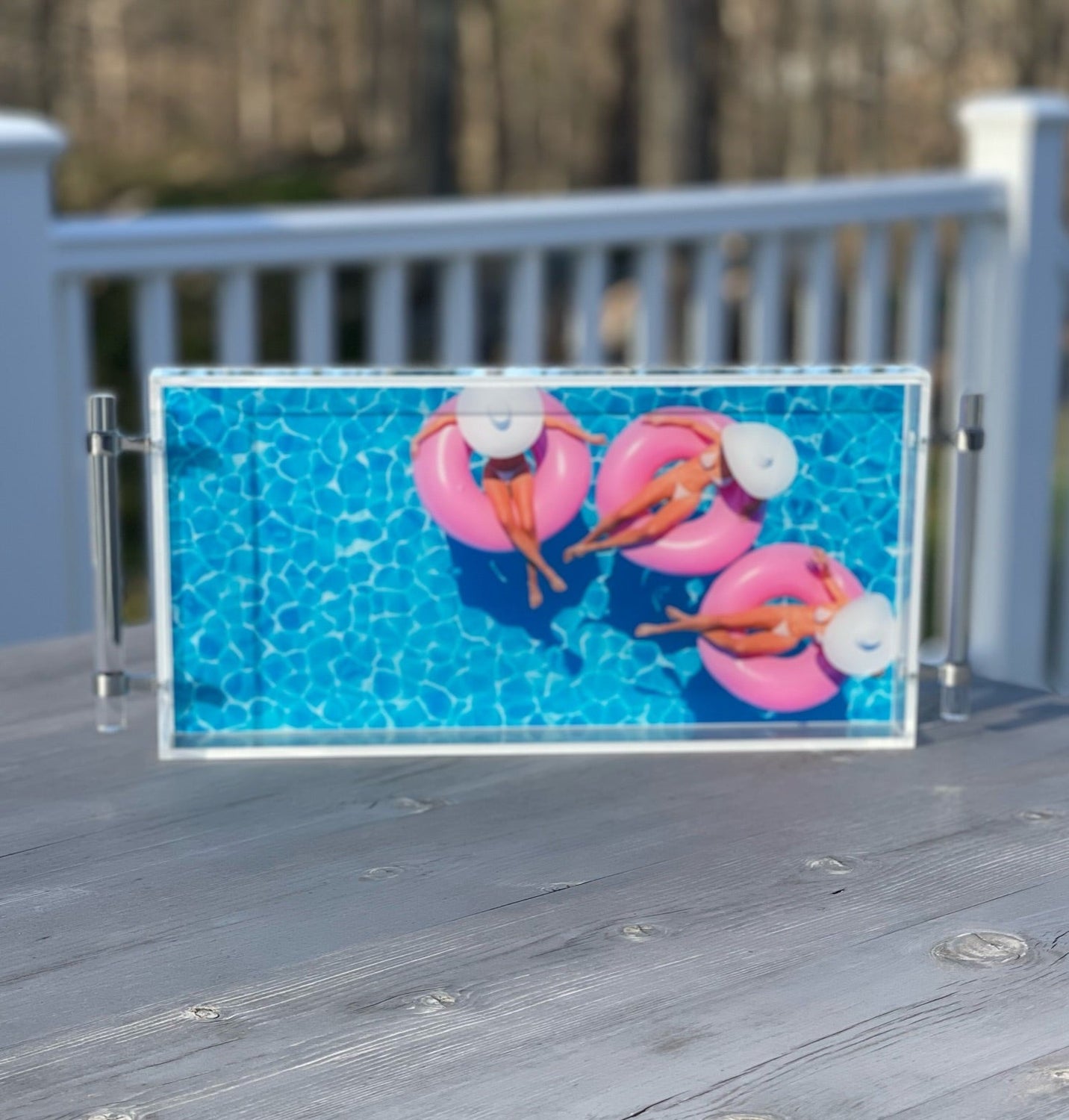 Pink Pool Tubes Acrylic Tray with Acrylic Handles