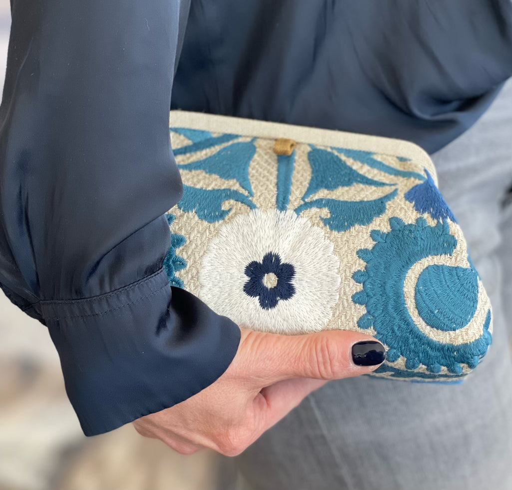 Marian Paquette Embroidered Clutch Turquoise
