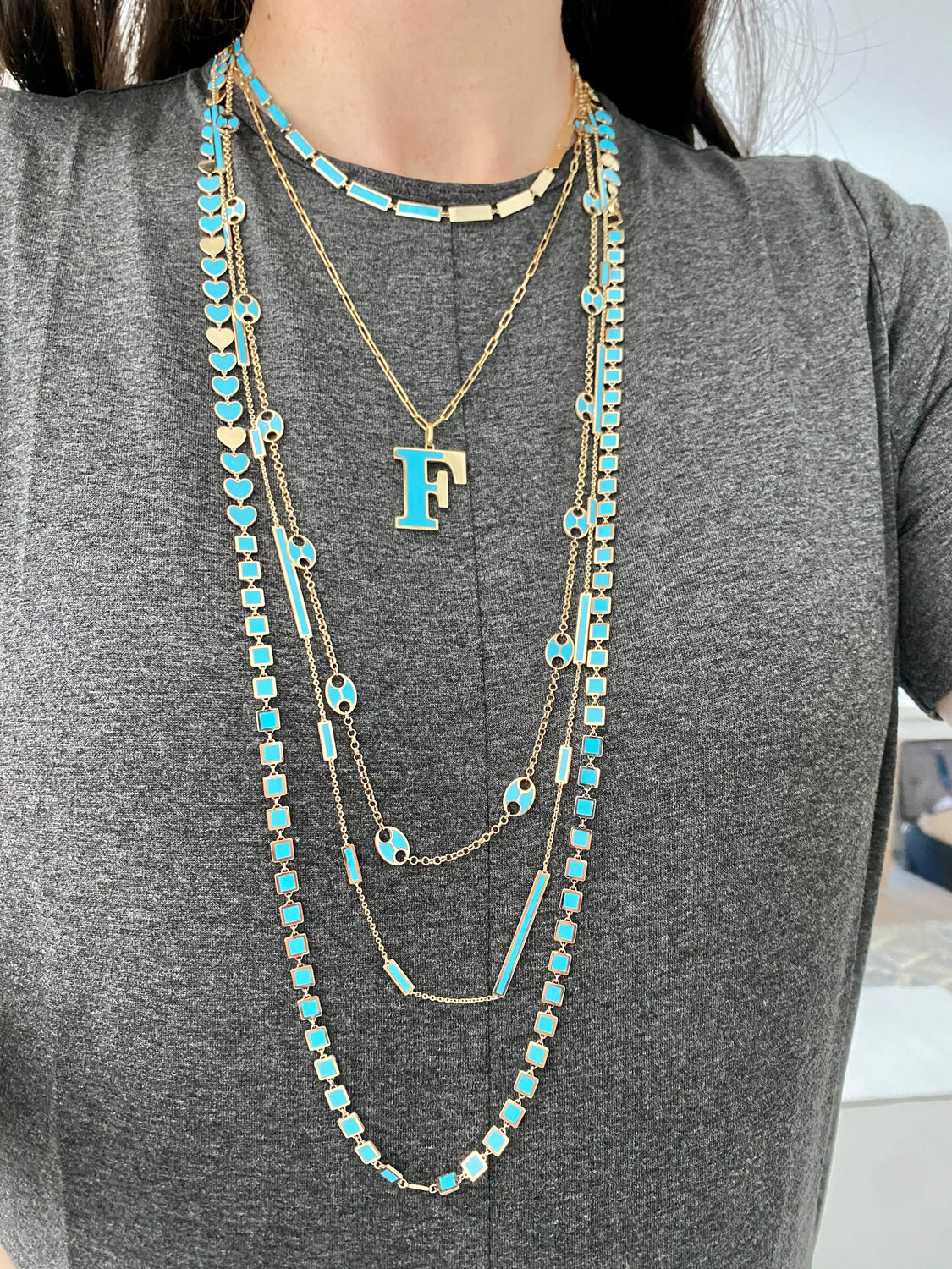 Gold Turquoise Bars Half Strand Necklace