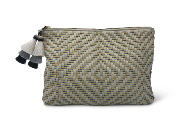 Woven Chalk/Butter Leather Clutch/Pouch