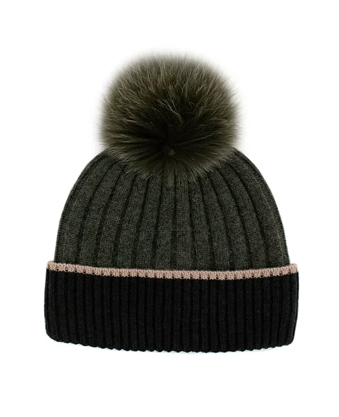 Mitchie\'s Ivory Knit Swiss Ski Patch hat with fox fur pompom – Designs That  Donate | Beanies
