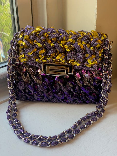 Baguette - Lilac sequin and leather bag