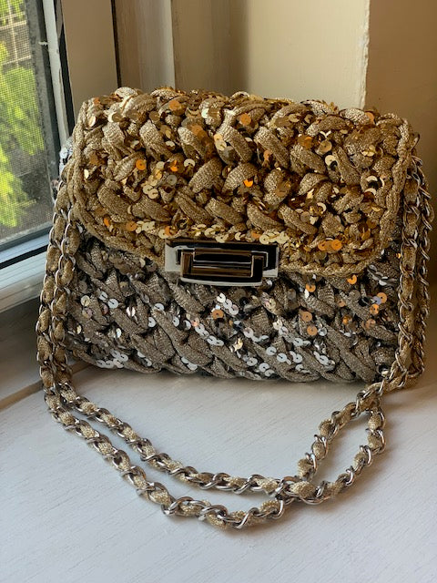 The Silver Gold Sequins Lurex Flap Bag