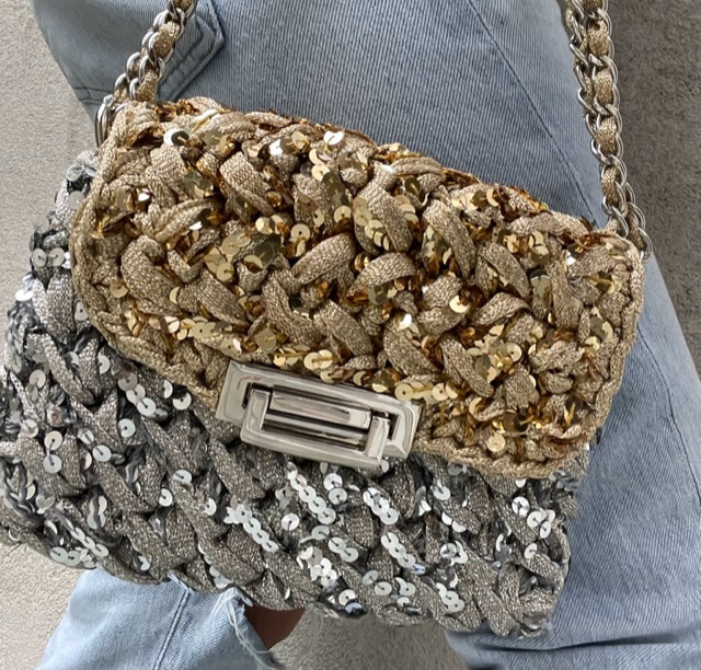 The Silver Gold Sequins Lurex Flap Bag