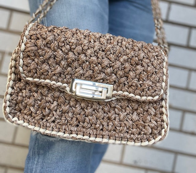The Crocheted Tan Flap Bag