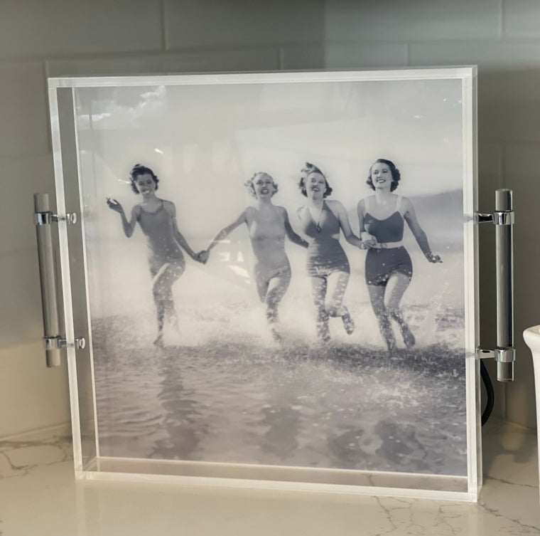 Black & White Retro Beach Ladies Acrylic Tray with Acrylic Handles