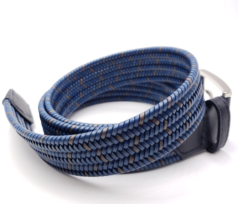 FH Wadsworth Men's Blue & Brown Leather Stretch Belt