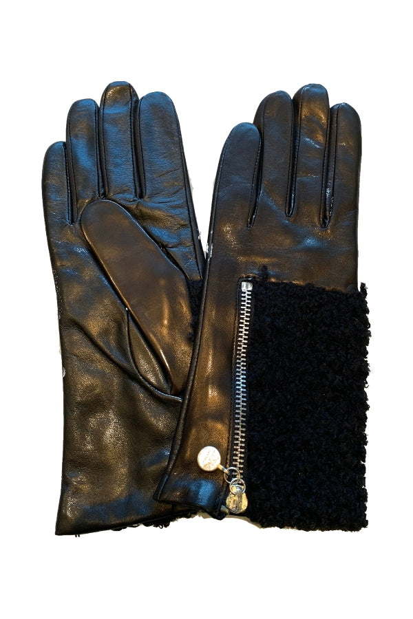 Carolina Amato Leather w/ Black Shearling & Zipper Gloves