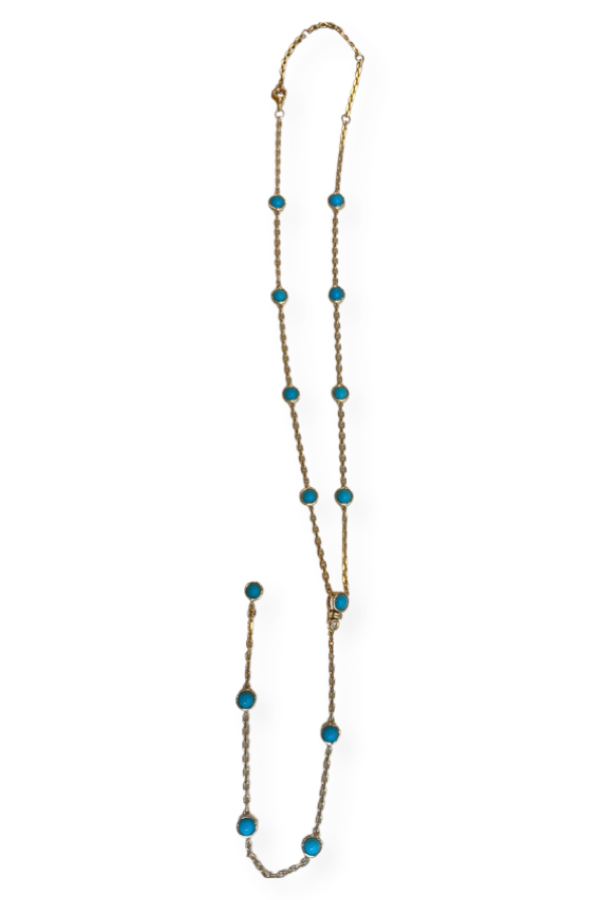 Gold Turquoise Lariat or Choker Necklace