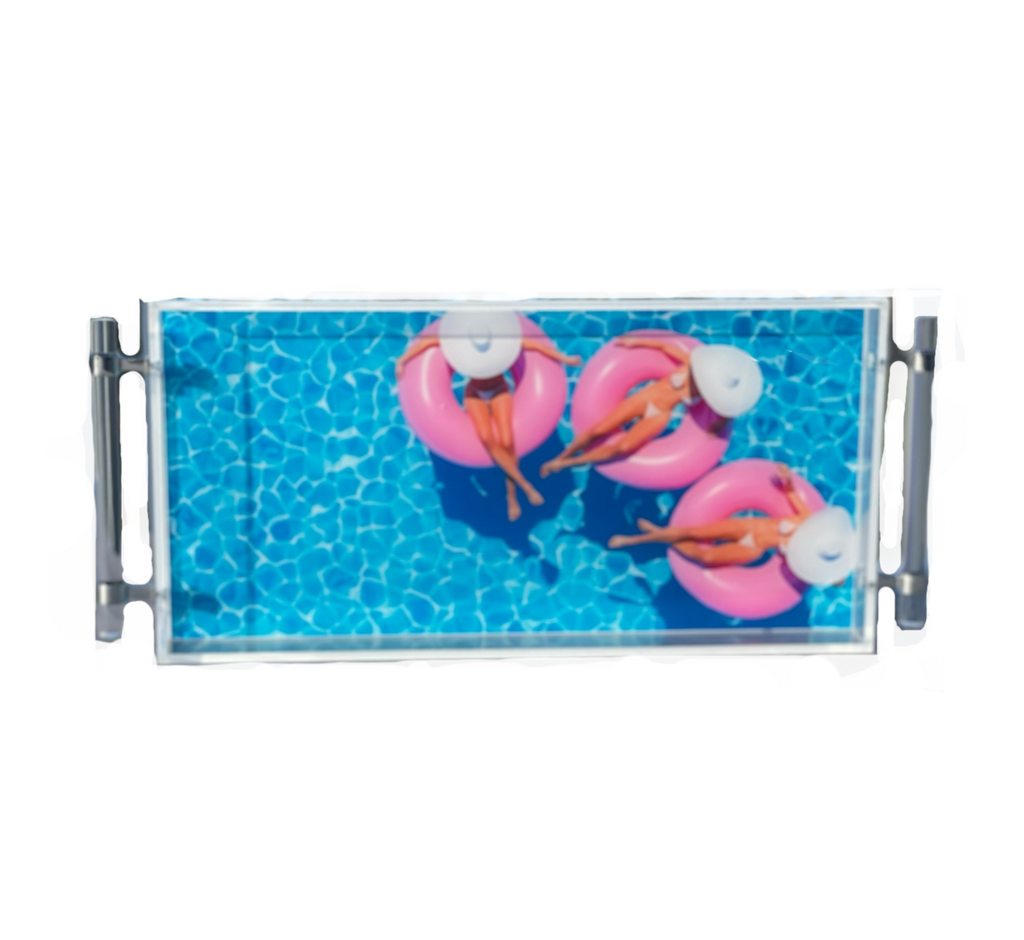 Pink Pool Tubes Acrylic Tray with Acrylic Handles